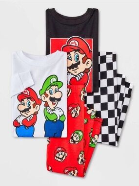 Nintendo Super Mario Boys 4 pc Snug Fit Pajama's Luigi Graphic 💯%Cotton NWT
